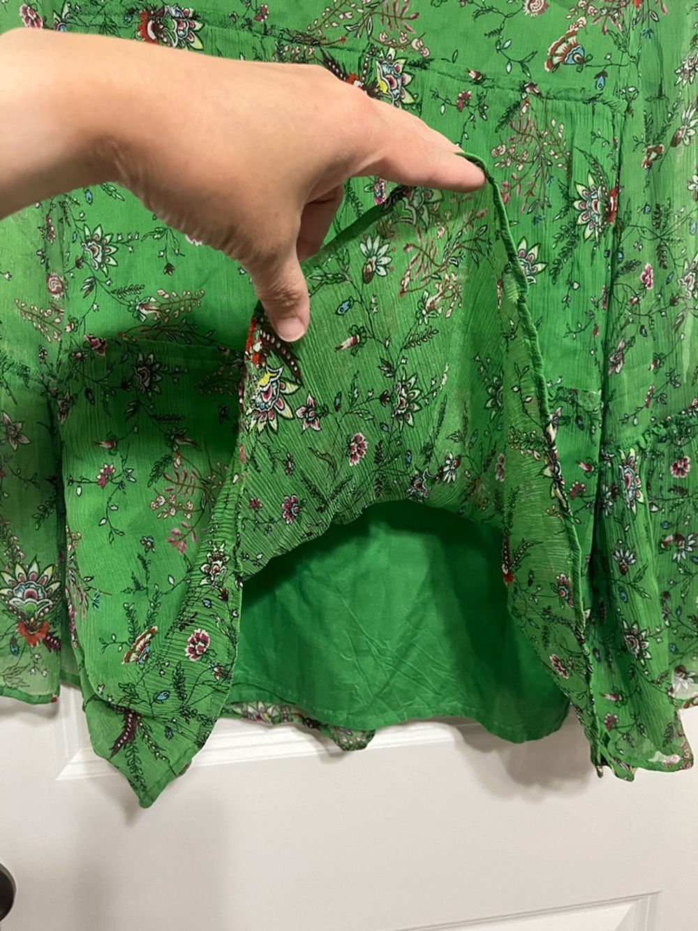 Sundance Green Floral Chiffon Bell-Sleeve Blouse Small - Picture 4 of 8